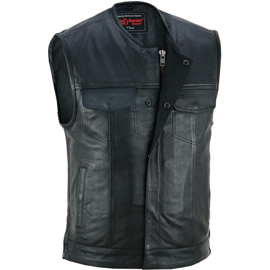 DS Men's Black Leather Motorcycle Vest with Upgraded Style