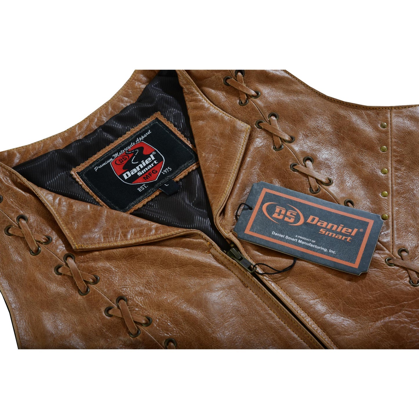 DS Women's Brown Zippered Vest with Lacing Details