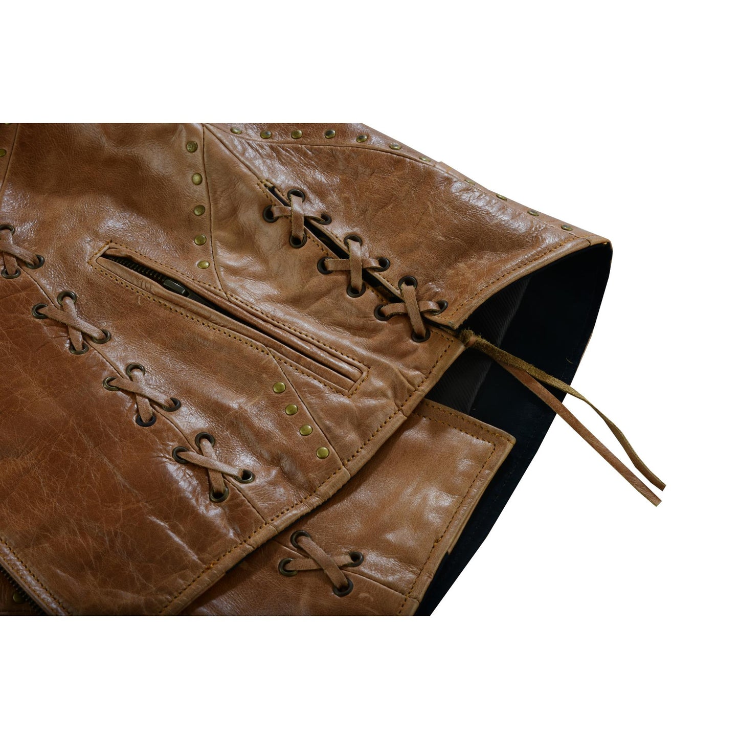 DS Women's Brown Zippered Vest with Lacing Details