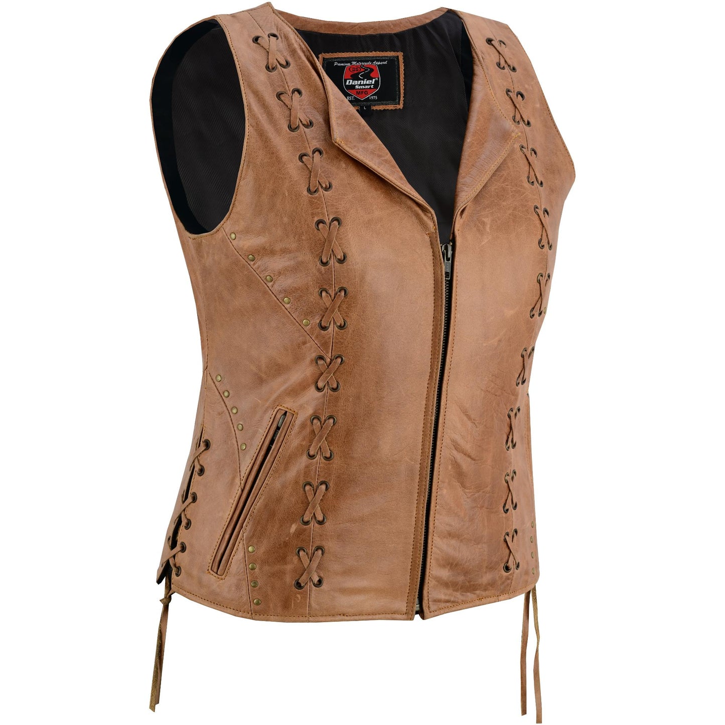 Left Angle DS Women's Brown Zippered Vest with Lacing Details
