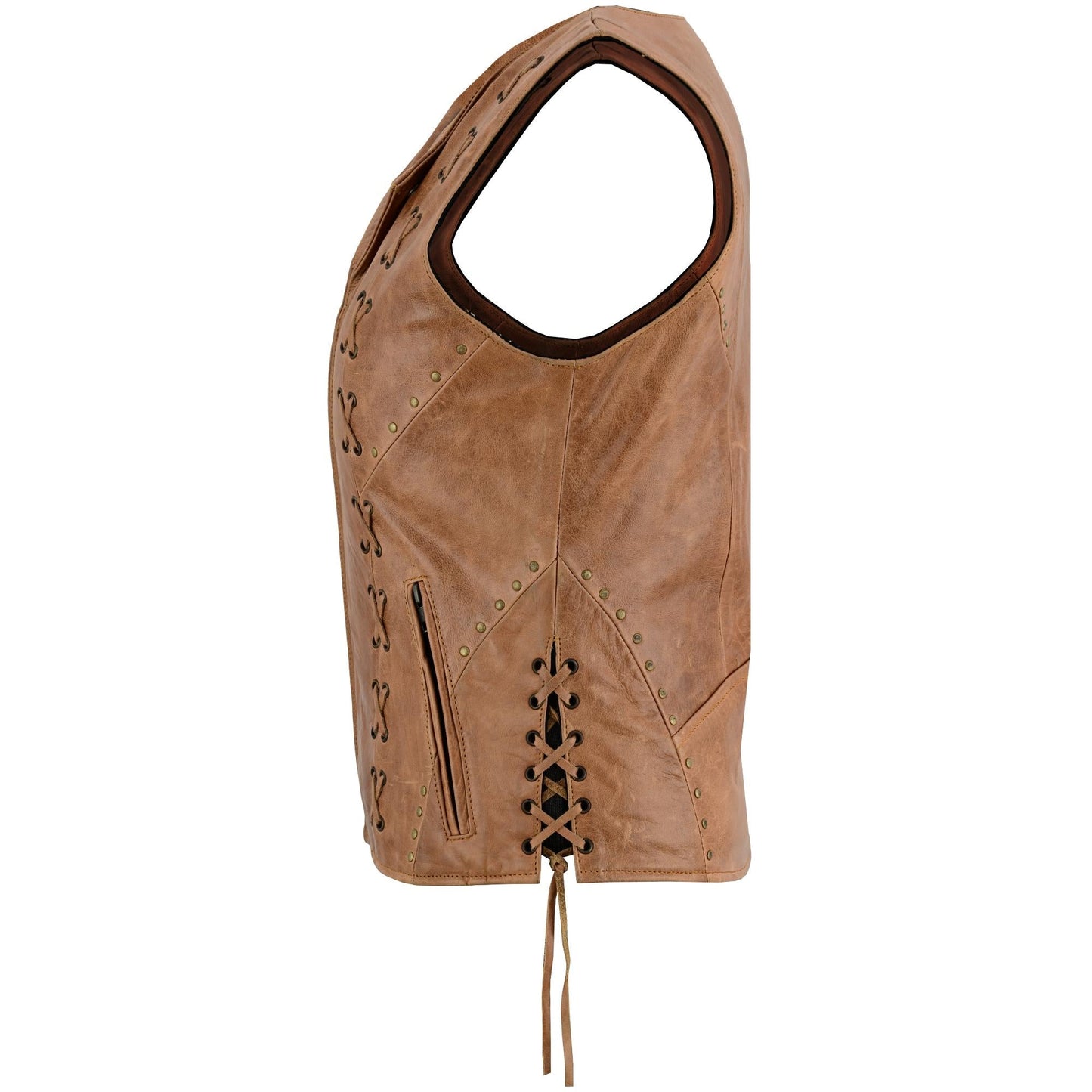 DS Women's Brown Zippered Vest with Lacing Details