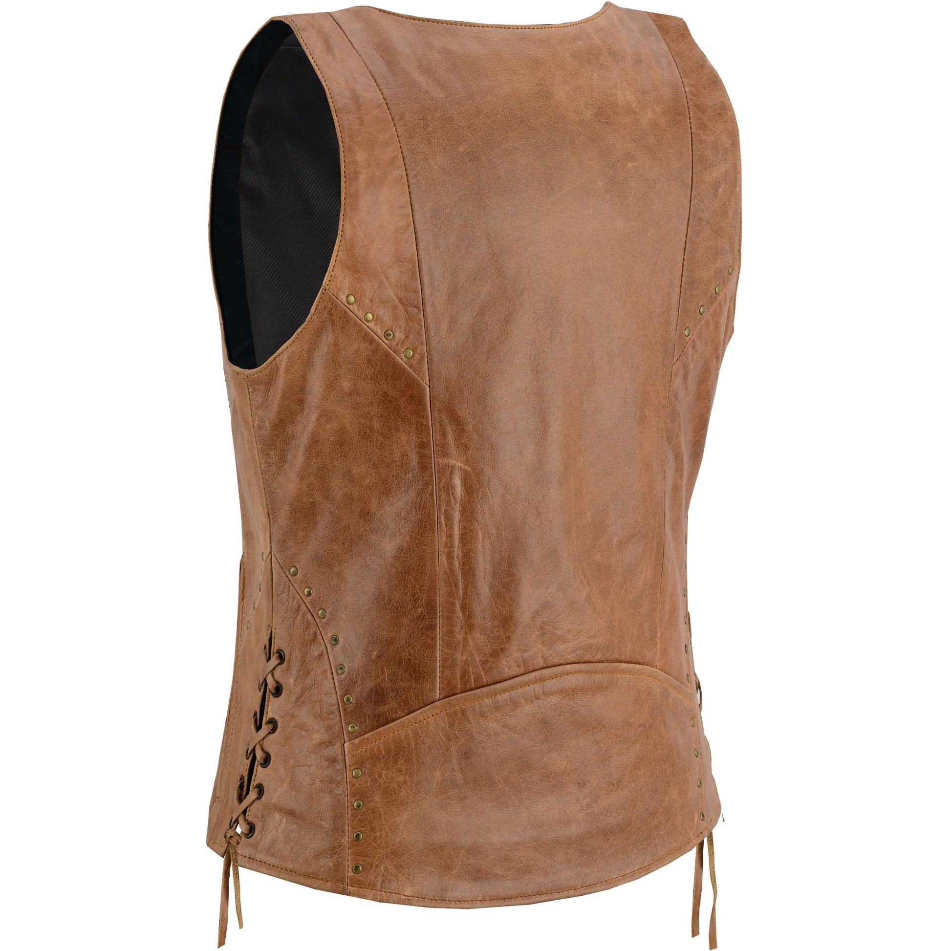 Rear Angle DS Women's Brown Zippered Vest with Lacing Details