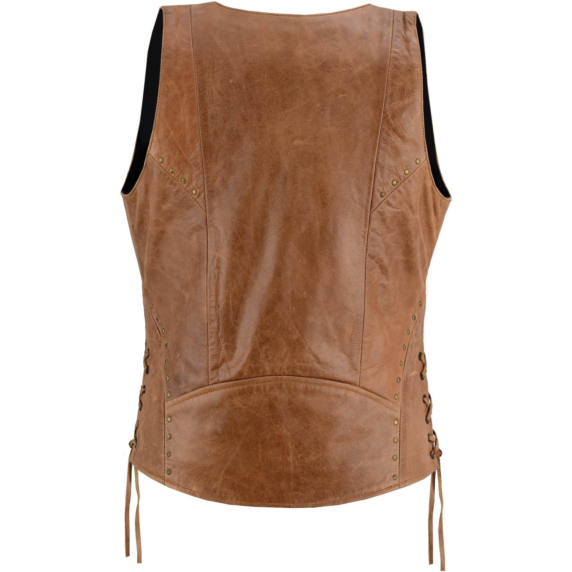 Back O DS Women's Brown Zippered Vest with Lacing Details