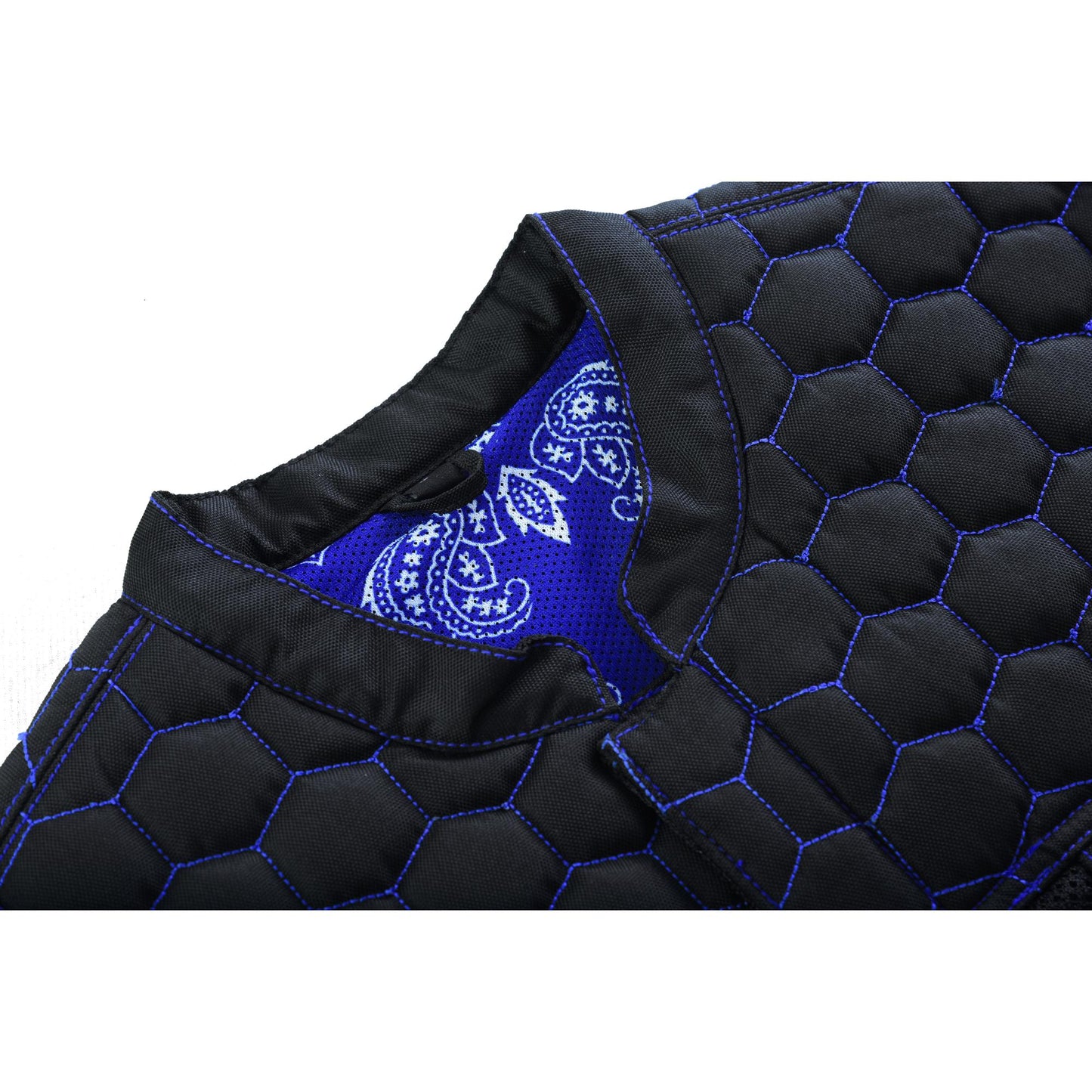 Front Collar Blue Soul Men's Black Mesh Textile Vest with Blue Paisley Liner