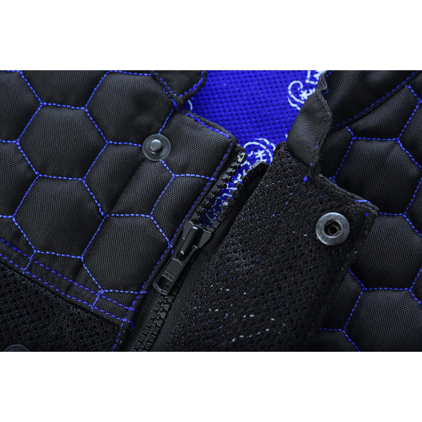 Zipper Blue Soul Men's Black Mesh Textile Vest with Blue Paisley Liner