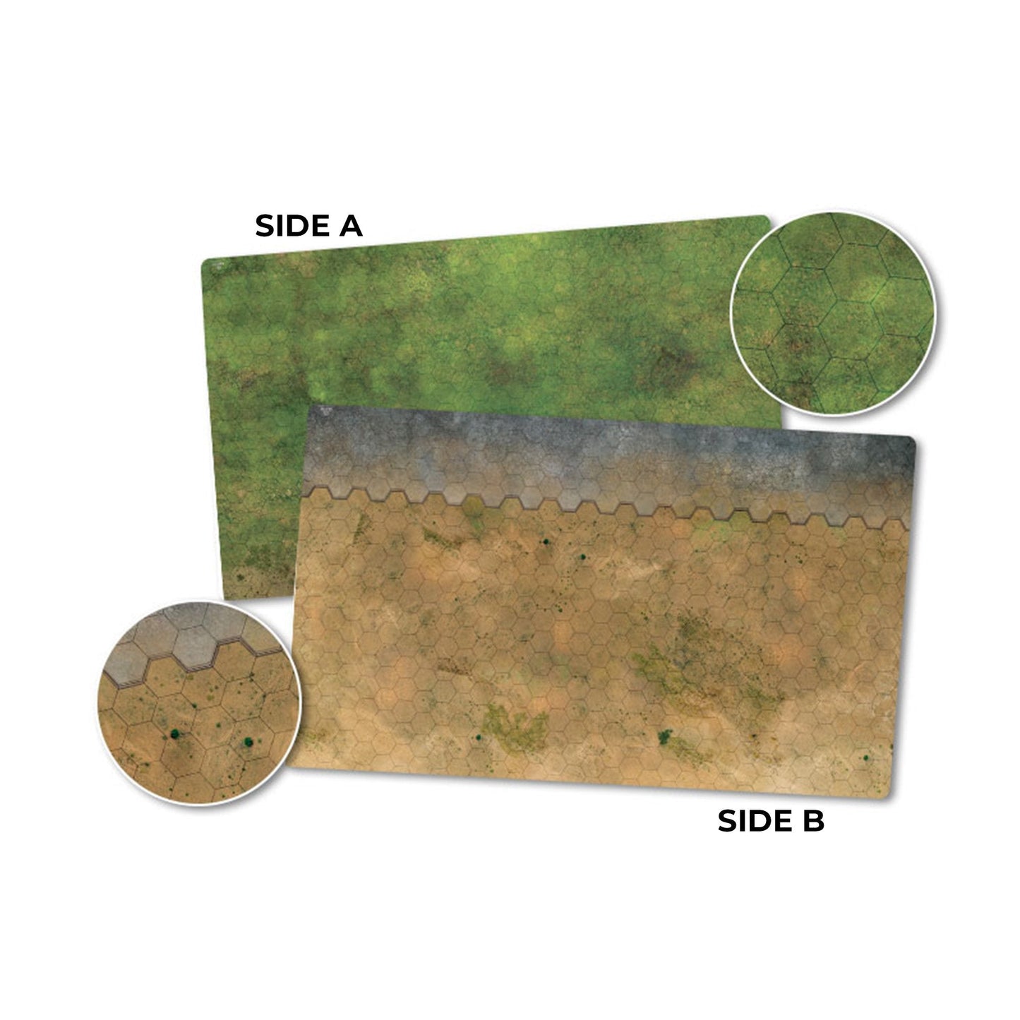 Two textured mat samples labeled 'Side A' and 'Side B' on a white background.