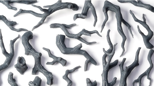 Gray branch structures on a white background