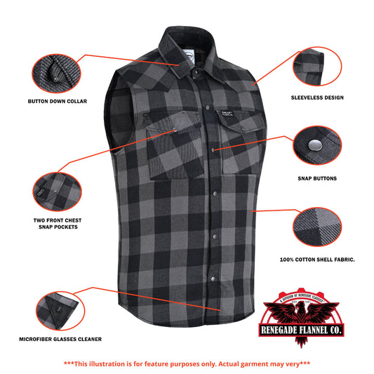 Gray Champ Men's Gray Black Sleeveless Flannel