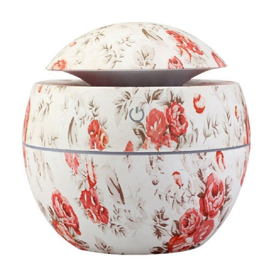 Modern NEW TREND Handmade Print Colorful Rose Mini USB Aroma Essential Oil Diffuser Ultrasonic Air Humidifier Mist Maker Aroma 7 Color LED Light Home Office Decor Diffuser for Living room and Bedroom