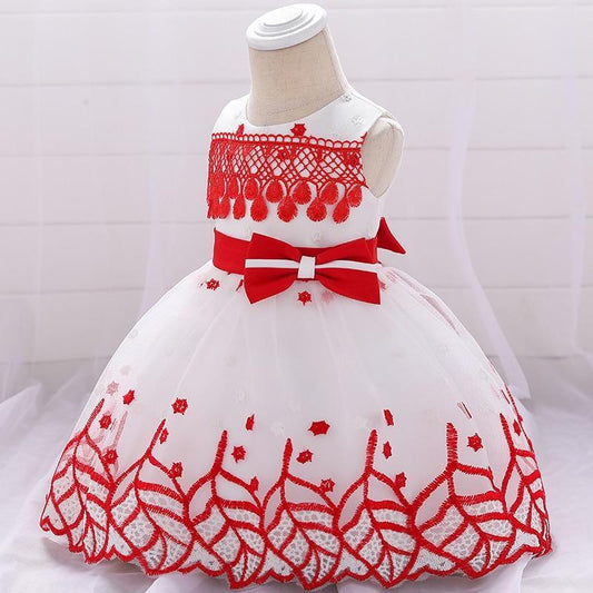 Leaf Embroidered Princess Children Elegant Dress For Girls Baby Wedding Dresses Unique Design