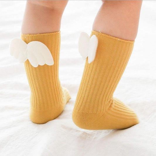 Luxury Modern Socks Baby Girls Knee High Socks With Angel wing Summer Autumn Cotton Socks Solid Candy Color Toddler For Kids