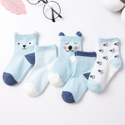 Luxury Modern 5pair Socks Set Kids Soft Cotton Socks Baby Cute Cartoon Warm Dots Fashion Sport Socks For Firls and Boys Kids