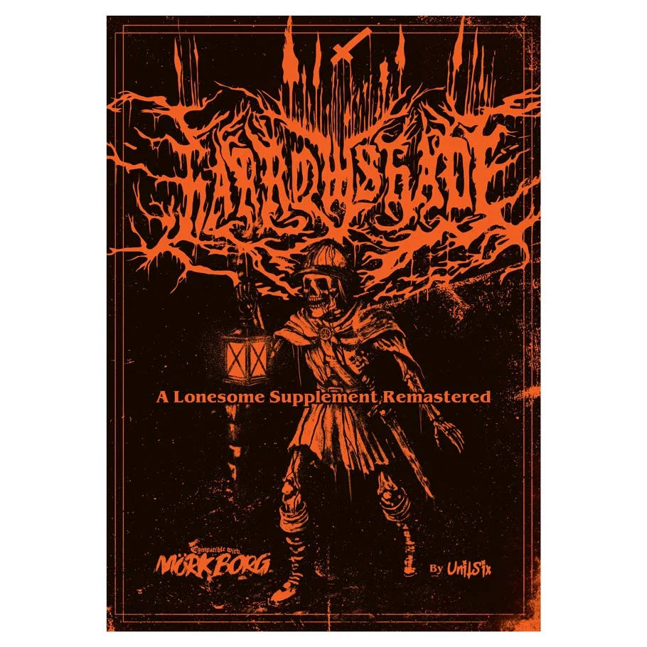 Book cover with a stylized illustration of a character holding a lantern, surrounded by text in an orange font on a black background.