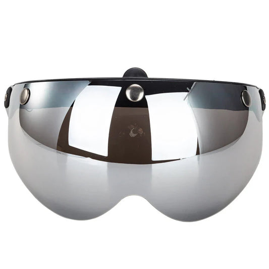 Silver reflective visor on a white background