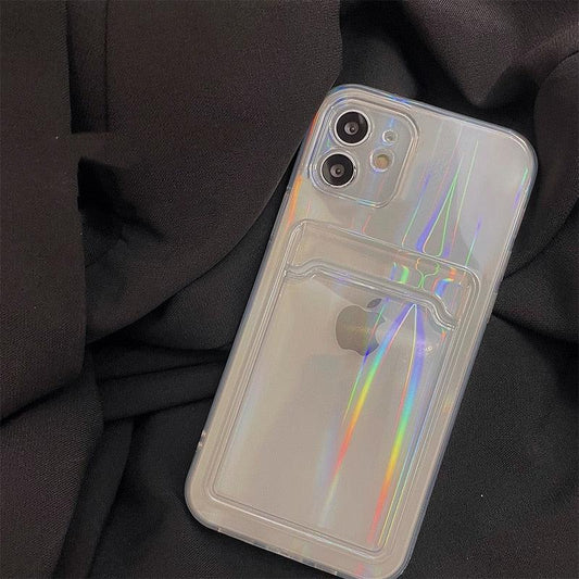 Transparent Card Holder Silicone Case For iPhone 14 13 11 12 Pro Max Mini X S XR 8 7 Plus Lens Protection Cover Clear Protective Case with Card Slot Slim Drop Resistant Soft Bumper Cute Pocket Cover