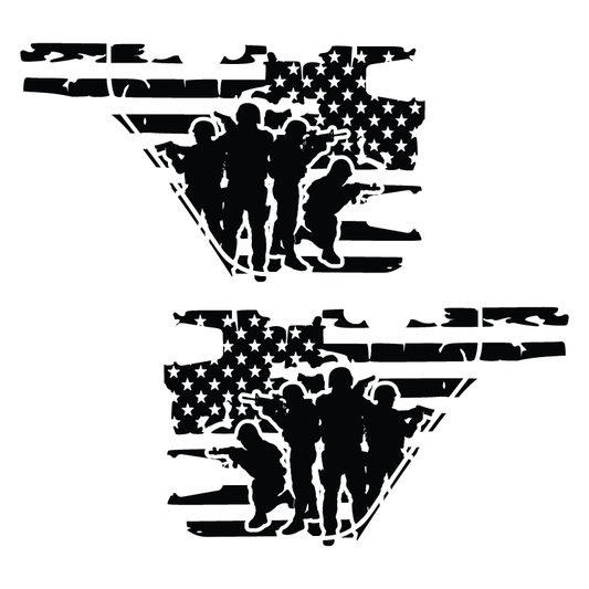 Decal of soldiers with American flag design on a white background