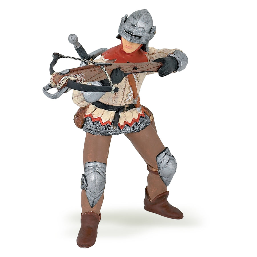 Figurine of a warrior in armor with a crossbow on a white background