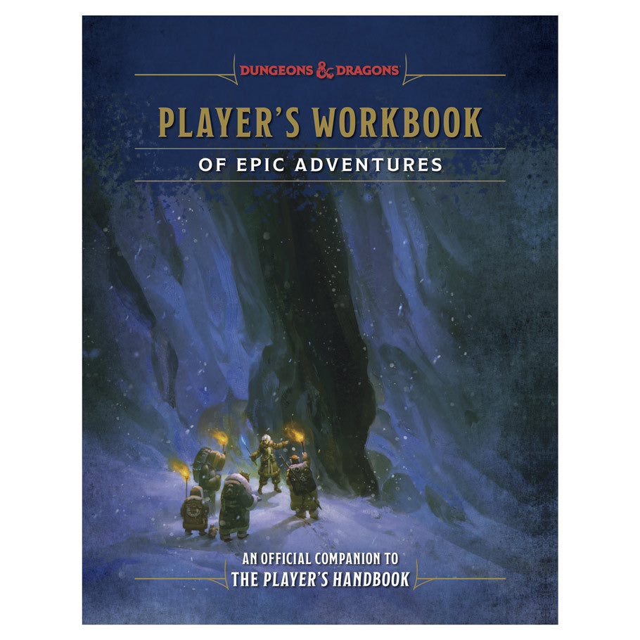 Dungeons & Dragons Player's Workbook of Epic Adventures book cover with characters in a snowy cave.