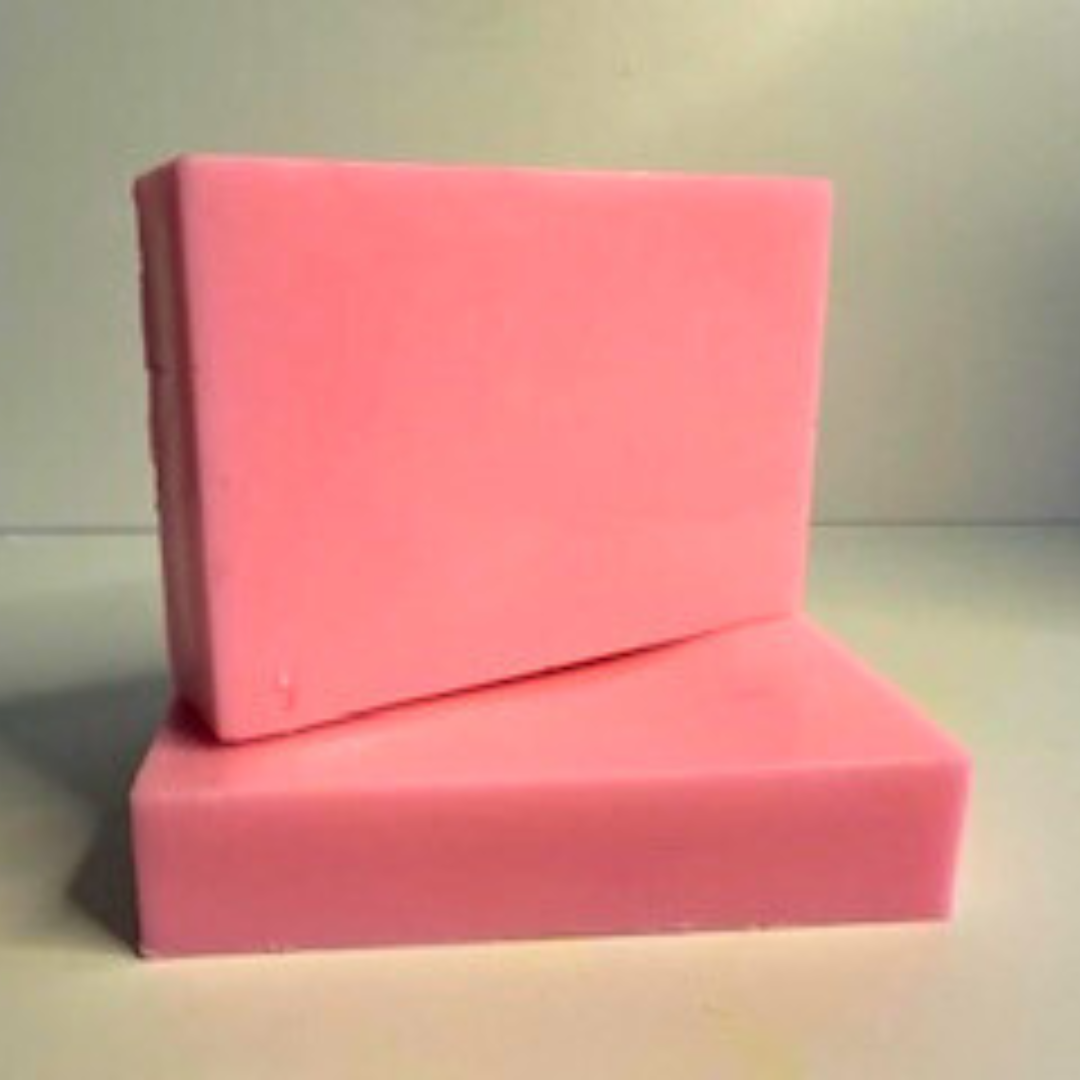 Two Rose Petals- Rose Scented Handmade Soap blocks stacked on a neutral background