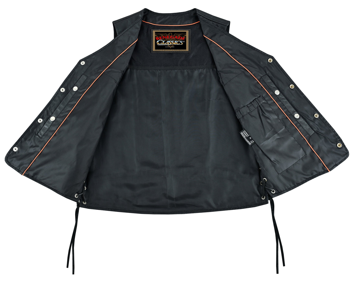 Charlie Men's Black Braided Leather Motorcycle Vest & Lace-Up Sides