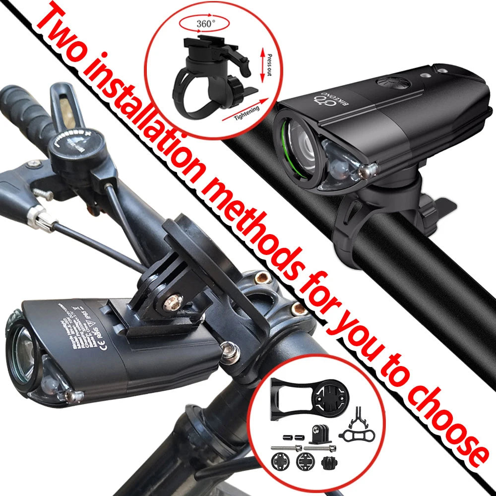 Bicycle light mount with two installation methods on a white background