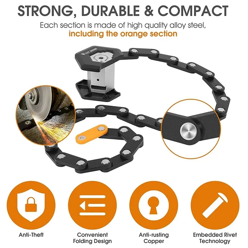 Chain lock with text highlighting features on a white background