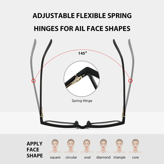 BARCUR Trendy Fashionable Square Reading Glasses Anti-Fatigue Lightweight PC Frame with AC Lens - Fashionable Multiple Degree Glasses for Summer and Men and Women