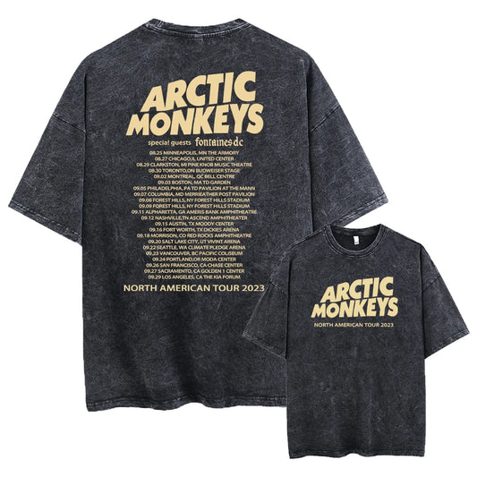Black t-shirt with 'Arctic Monkeys' text on front and back, featuring a North American tour date list.
