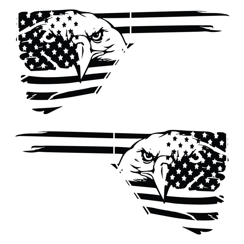 Two American flag designs with eagle heads on a white background