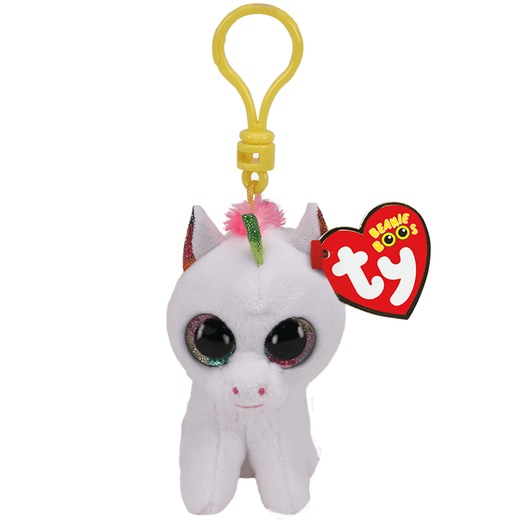 White plush keychain with a colorful flower on a transparent background