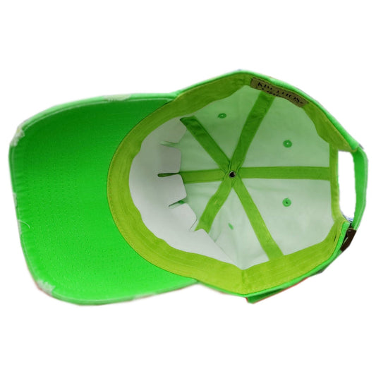 Green baseball cap with a white interior on a white background