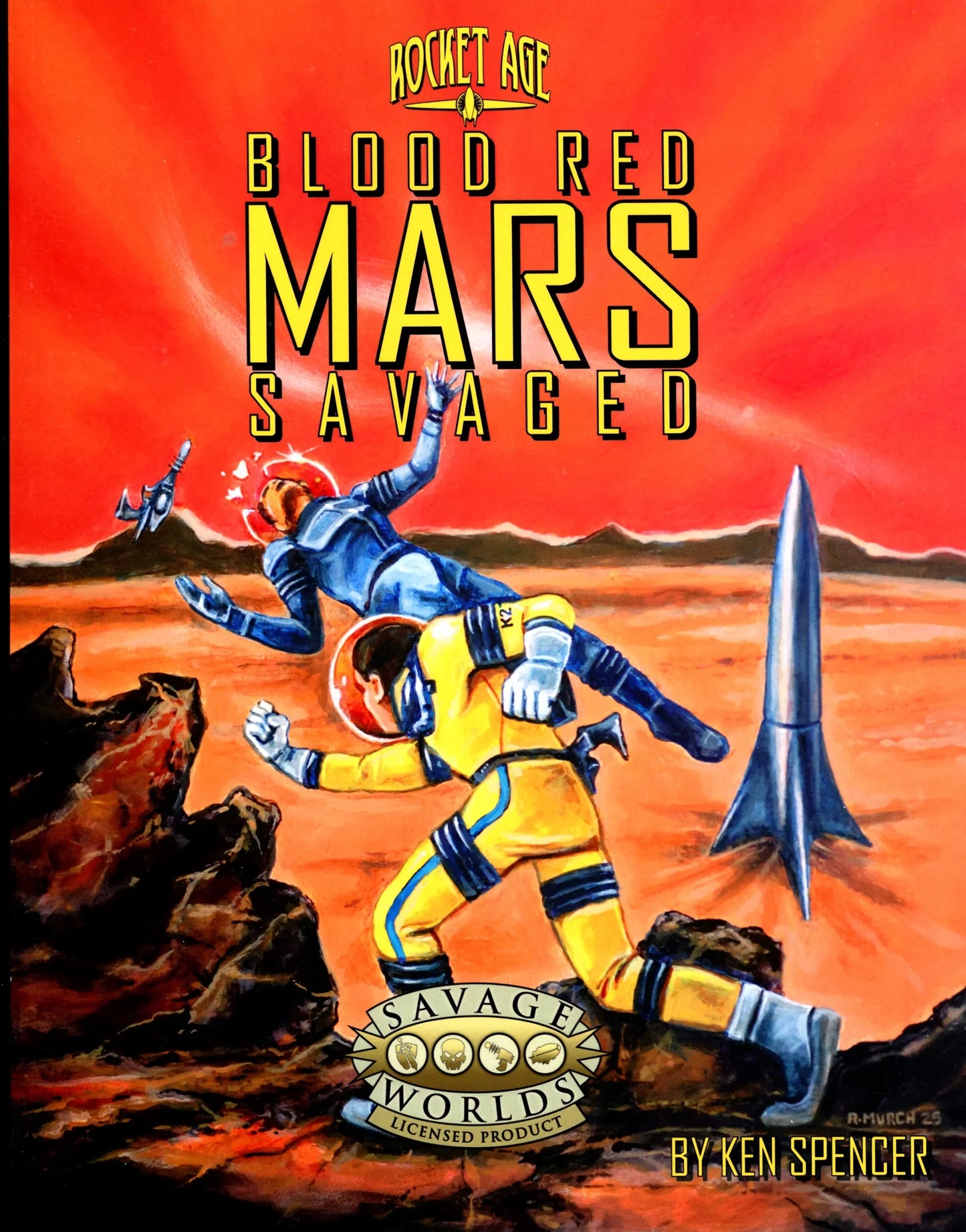 Book cover of 'Blood Red Mars Savaged' from the 'Savage Worlds' series with a space-themed illustration.
