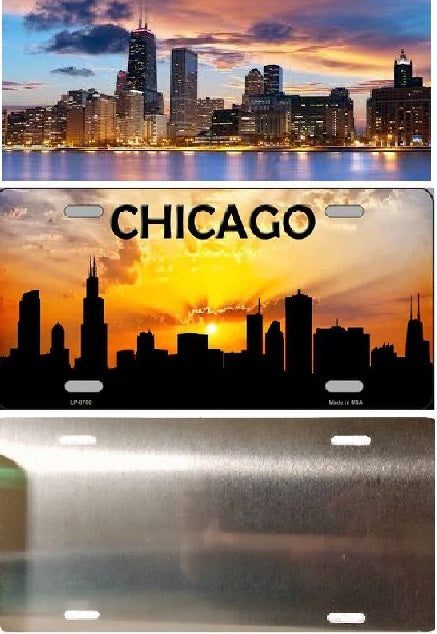 Chicago Skyline Silhouette at Sunset Vanity License Plate