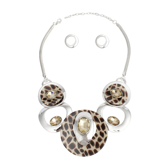 Necklace Silver Leopard Circular Bib for Women