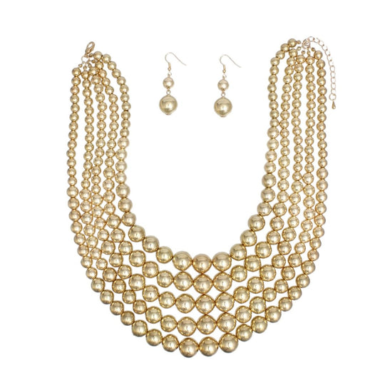 Pearl Necklace Gold Metallic 5 Strand Set Women