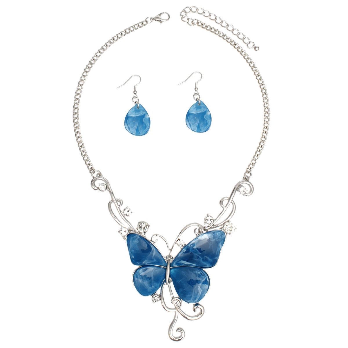 Pendant Marbled Blue and Silver Butterfly Necklace