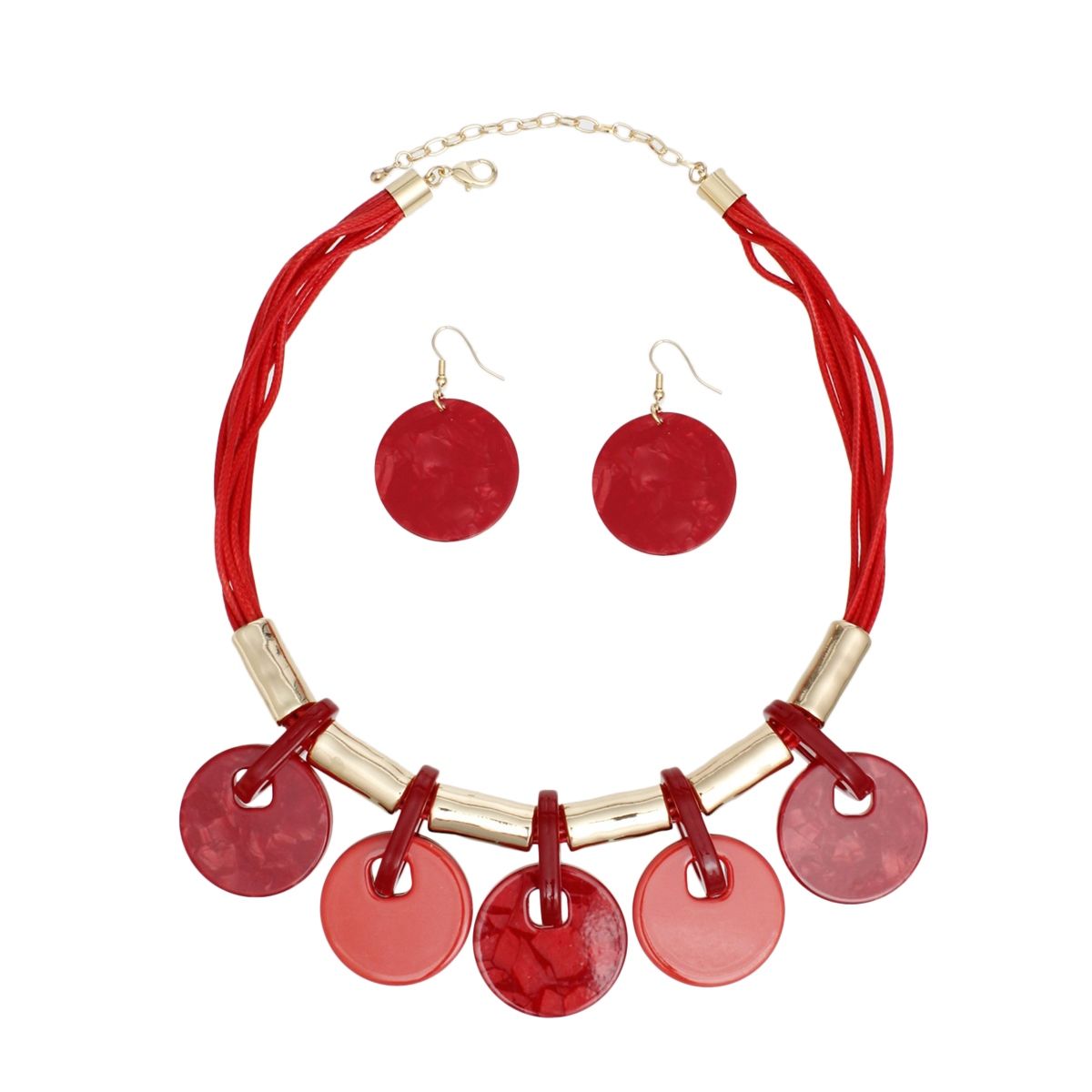 Collar Marbled Red Disc Leather Cord Necklace