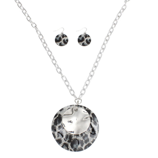 Long Leopard Pendant Silver Chain Necklace Set