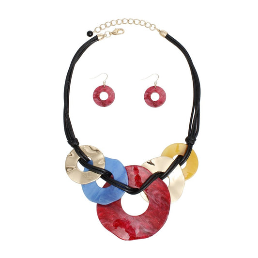 Necklace Black Cord Multicolor Rings Set for Women