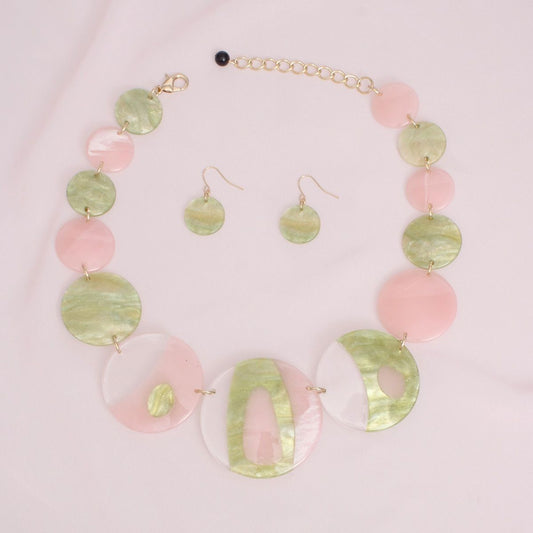 AKA Pink Green Disc Collar Necklace for Women