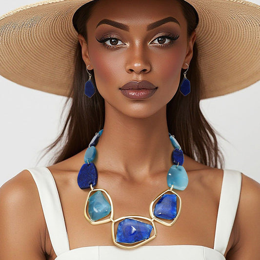 Collar Dreamy Marbled Blue Artful Necklace Women