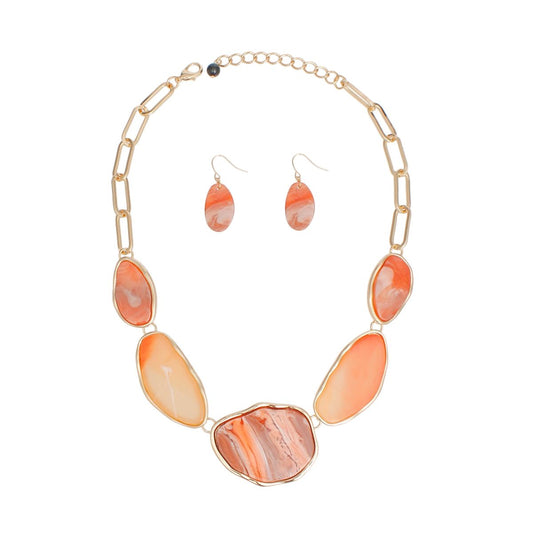 Collar Orange Agate Marbled Gold Necklace Women