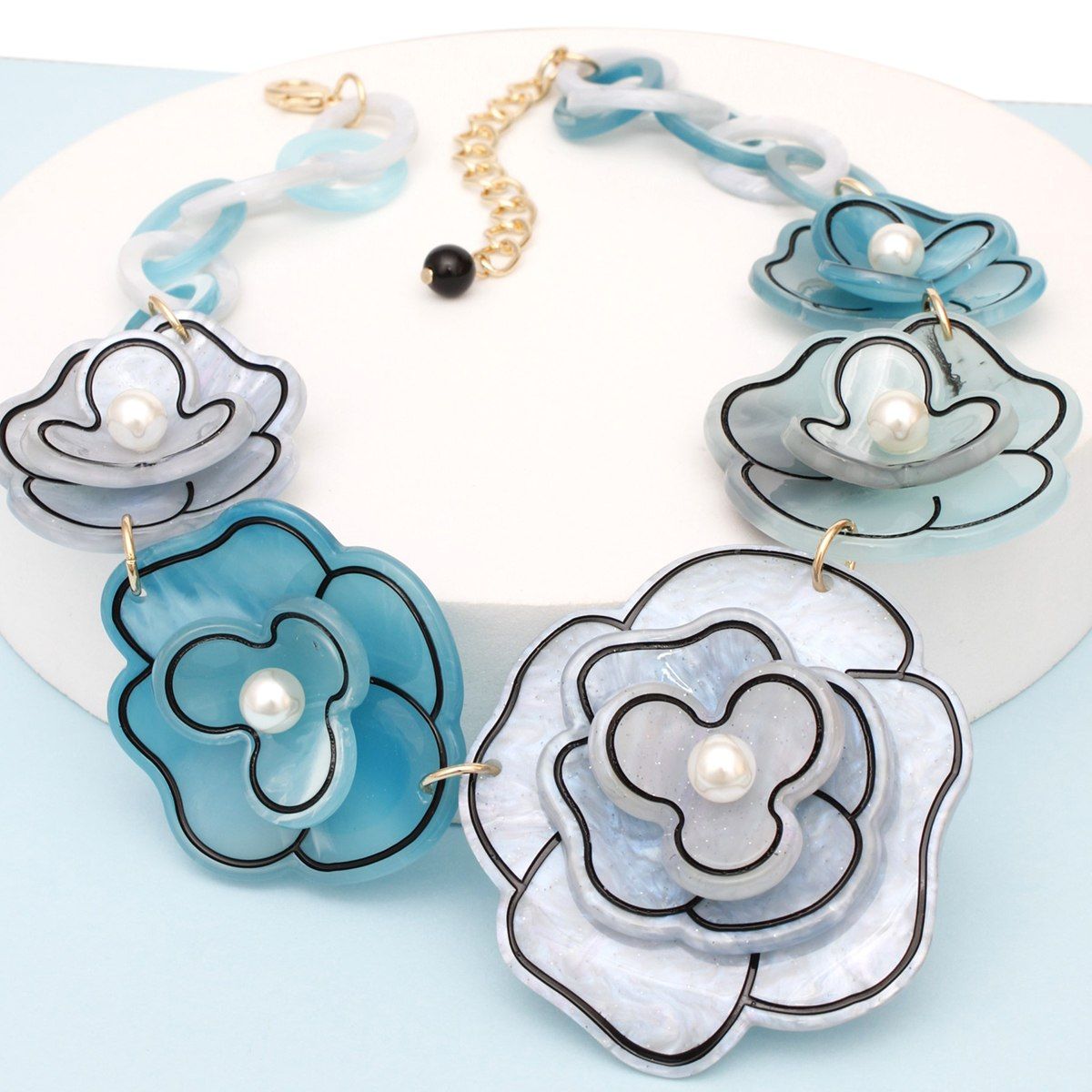 Collar 3D Blue Outlined Flower Necklace Women