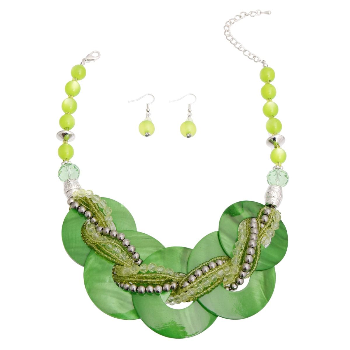 Green Disc Beaded Necklace Set