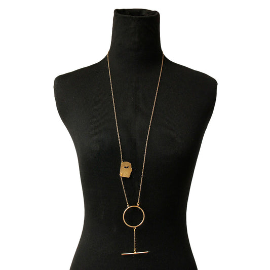 Gold Brass Face Pendant Necklace