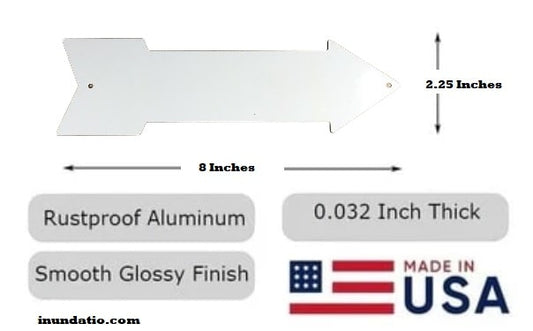 Measurement chart for Novelty Metal Arrow Magnet with dimensions and material details.  Infographic