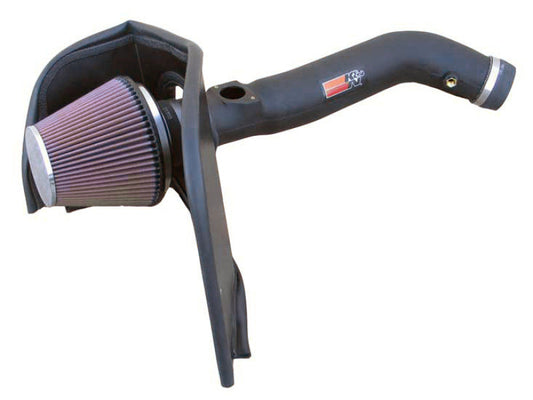 Car air intake system with a purple filter on a white background