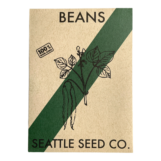 Seattle Seed Co. beans packaging with green stripe and plant illustration