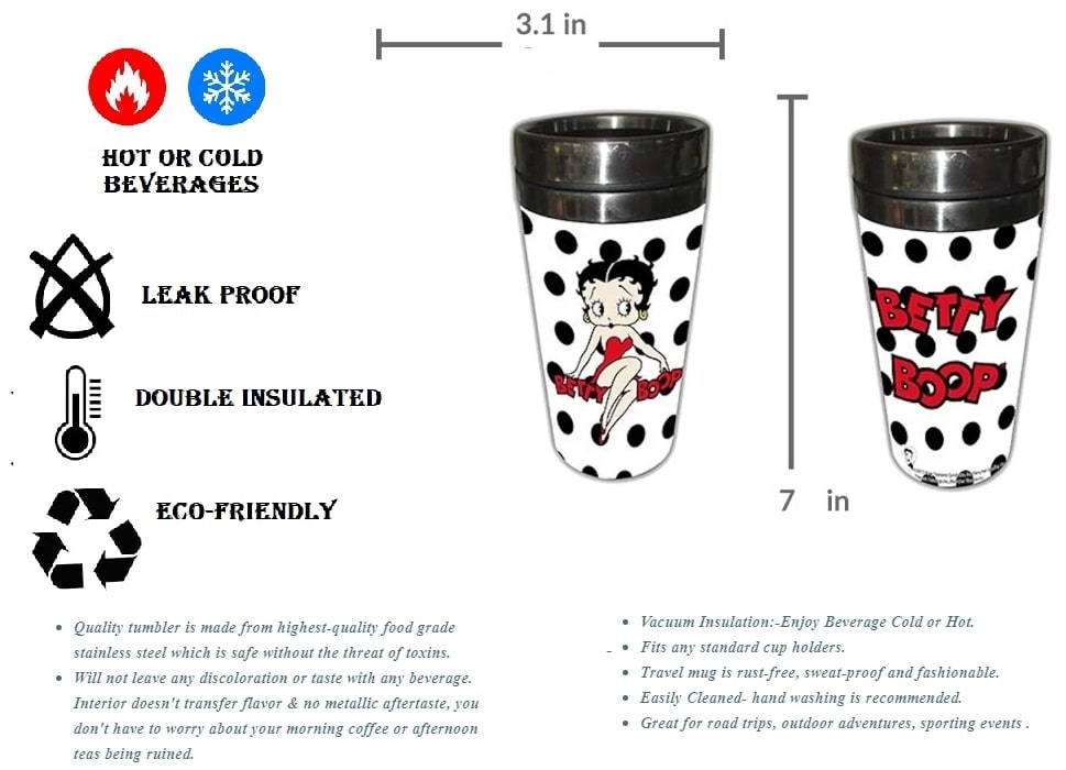 Betty Boop Travel Mug With Polka Dots Infographic