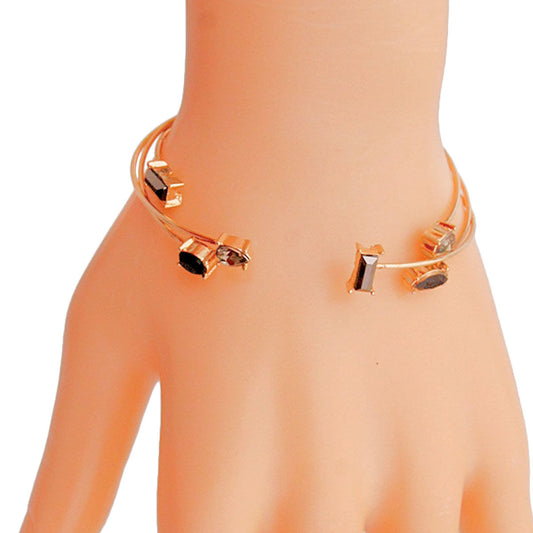 Dainty Elegant Black Crystal 3Pcs Wire Cuff